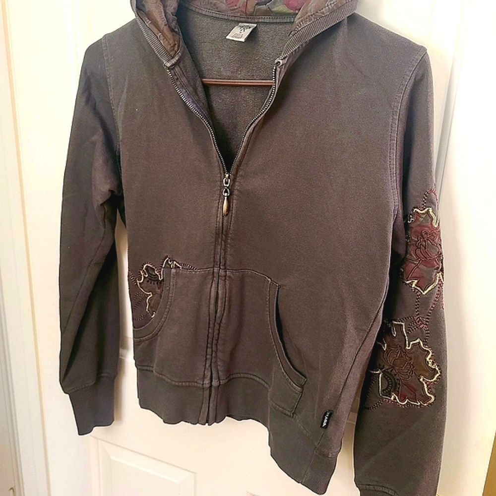 Prana Gray Hoodie with Lined Floral Print